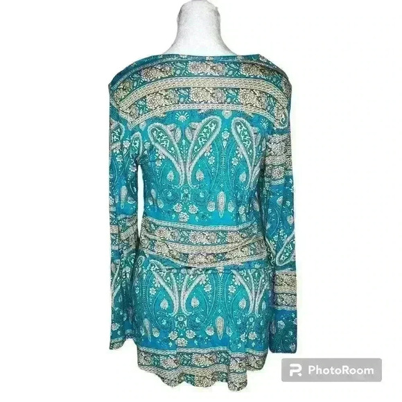 women's amazon top blue geometric print size small - Picture 2 of 6
